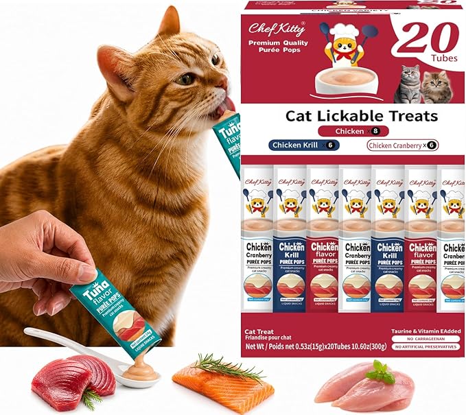 Cat Treats Lickable | Grain-Free Cat Food Toppers, High Protein | Creamy Puree Squeeze Ups with Vitamin E & Taurine, Digestible Formula | 0.5 oz. Each Tube, Chicken Mix Variety | 20 Tubes