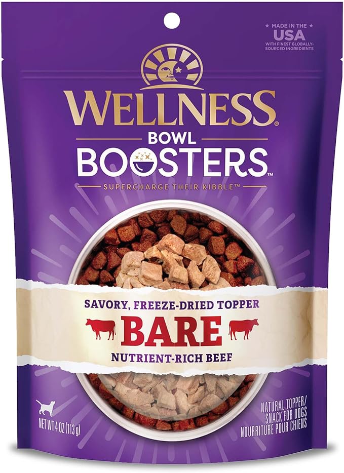 Wellness Bowl Boosters Bare Freeze Dried Dog Beef Food Topper for Small, Medium, and Large Breeds, Grain Free, Natural, 4 oz Bag