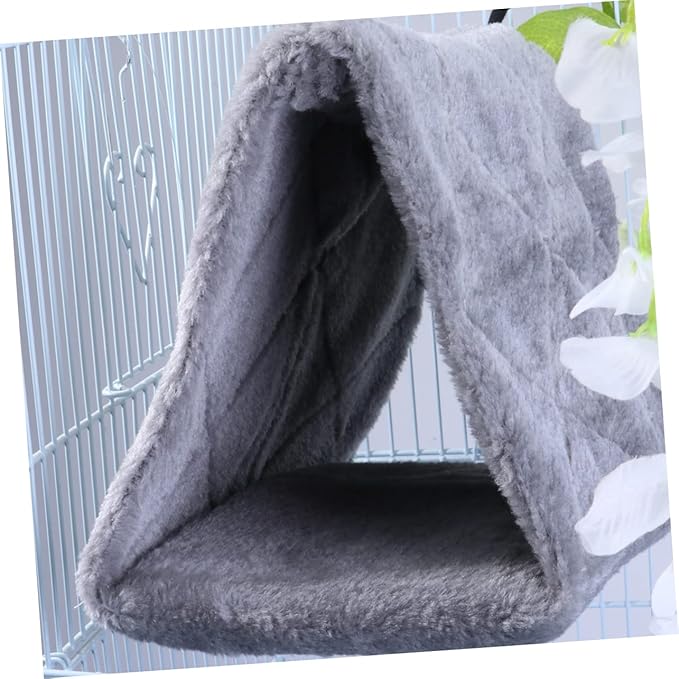 WOONEKY Adorable Warm Plush Parrot Hammock Bed for Birds Cozy Hanging Hut Nest for Home Cage for Sleep Grey