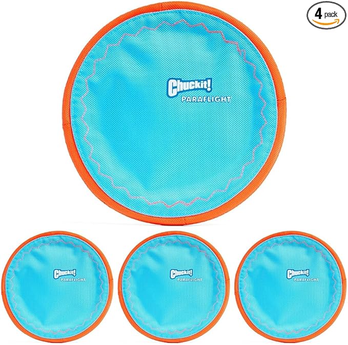 Chuckit! Paraflight Flying Disc Dog Toy - Water Floating Flyer - Durable Nylon Construction with Soft Rubber Edges - for Medium and Large Dogs - Size Large - 9.75" L x 9.75" W -,1 Count (Pack of 4)