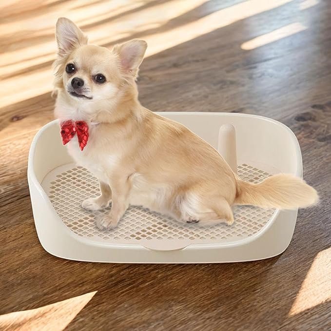 Litter Tray Pet Kitten Toilet Training Potty Pet Litter Pan Portable Design Anti Splashing Function Suitable for Small Animal Indoor Outdoor, Beige 48x37x13cm