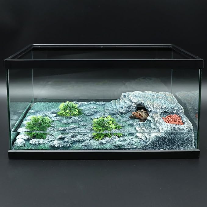 AQUA KT Turtle Ramp Climbing Basking Platform, Tortoise Dock and Hideout, Turtle Food Bowl, Terrarium Plant, in Complete Terrarium Aquatic Decoration Kit, Pack of 1
