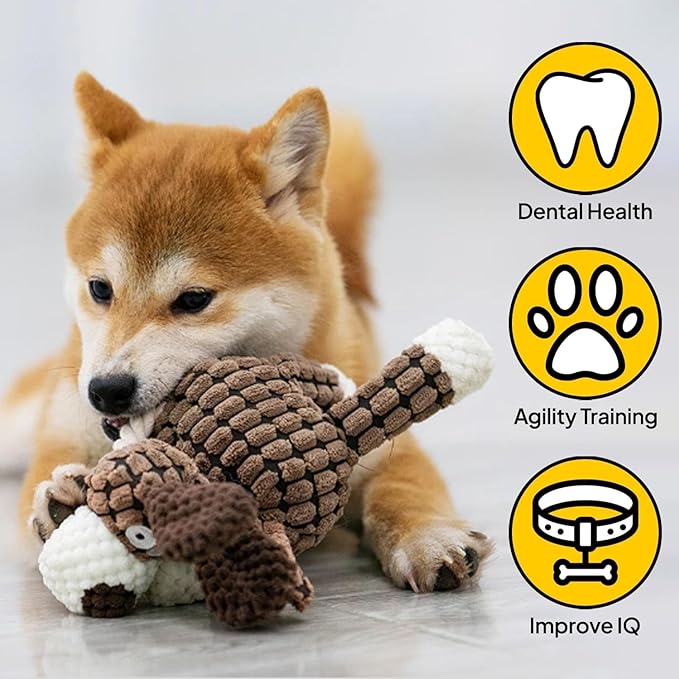 Pack 3 Squeaker Toys Rope, Cute Soft Durable Stuffed Animal Plush Dog Chew Toys, Squeak Toy for Teeth Cleaning, Small Dogs Cats Small Animal