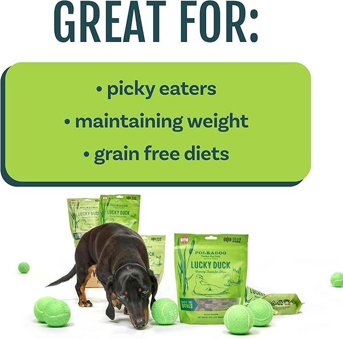 Polkadog Lucky Duck Bone Shaped Dog Treats - Duck, Crunchy, All Natural, Limited Ingredient, Lean Protein & Grain Free Snacks for Dogs, Great for All Breeds, Made in USA - 7oz