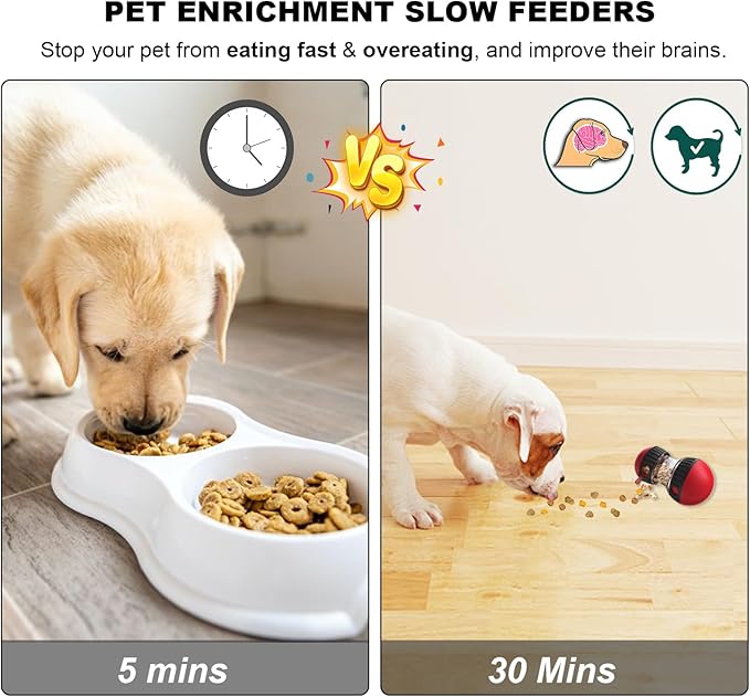 Interactive Dog & Cat Puzzle Feeder Toy, Adjustable Slow Feeding Treat Dispenser for Mental Stimulation, Enrichment Toy for Small to Medium Pets (Black-Red)