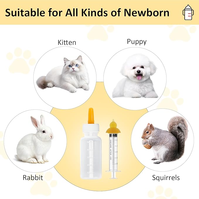 Pet Nursing Bottle, Pet Feeding Nipple, Milk Nursing Bottle Kits for Puppy & Kitten, with 1 * Pet Feeding Bottle, 3 * Animal Feeding Nipple, Fit for Cats, Dogs Kittens, Puppies, Rabbits, Squirrels