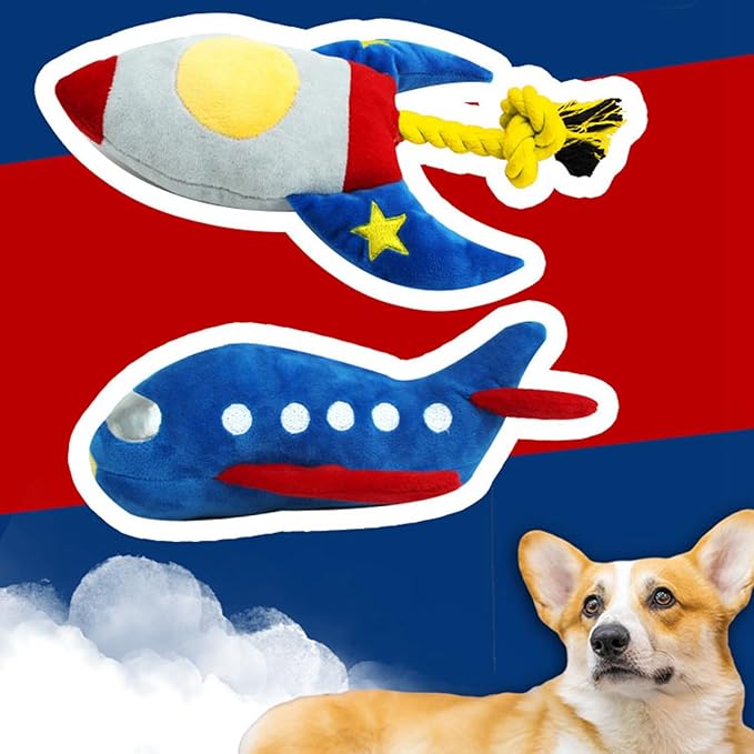 Chew Toys, Plane Plush Dog Squeaky Chew Toys for Cleaning Teeth, Bite Resistance Pet Chew Toys for Dogs Puppies Cats
