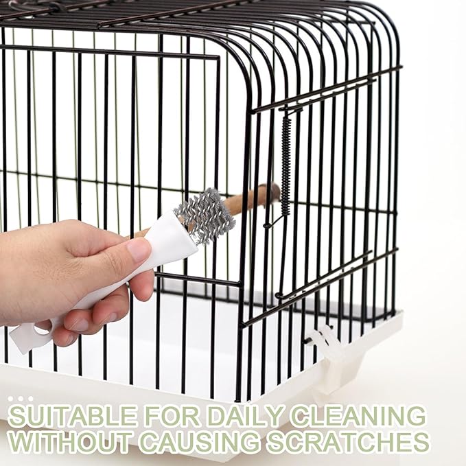 Penitue 3pcs Bird Cage Cleaner Set, Bird Cage Long Handle Shovel Cleaner with Scraper Droppings Brush Tool for Small Animal Parakeet Parrot Hamster Pet Cages Cleaning Accessories