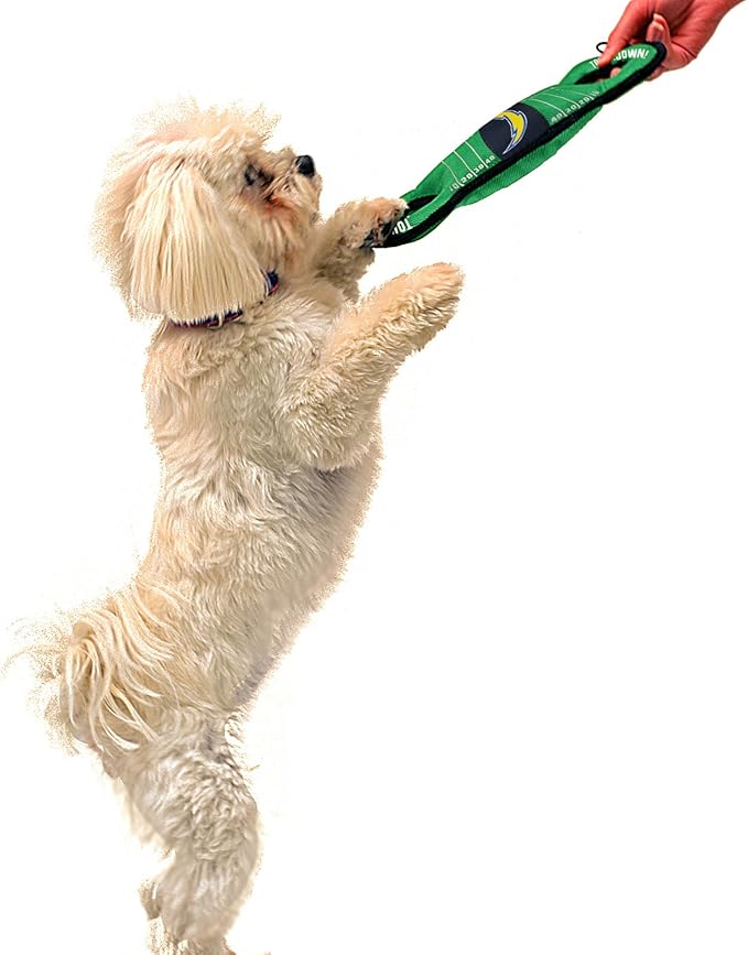 NFL Football Field DOG TOY with Squeaker. - LOS ANGELES CHARGERS - For Tug, Toss, and Fetch. - Tough & Durable PET TOY