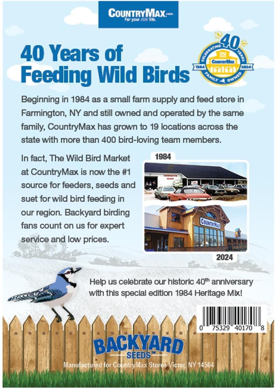 CountryMax Backyard Seeds 1984 Heritage Mix – Premium Bird Seed Blend with Black Oil Sunflower, White Millet & Cracked Corn – Wild Bird Food for Cardinals, Finches, Chickadees & More (14 Pounds)