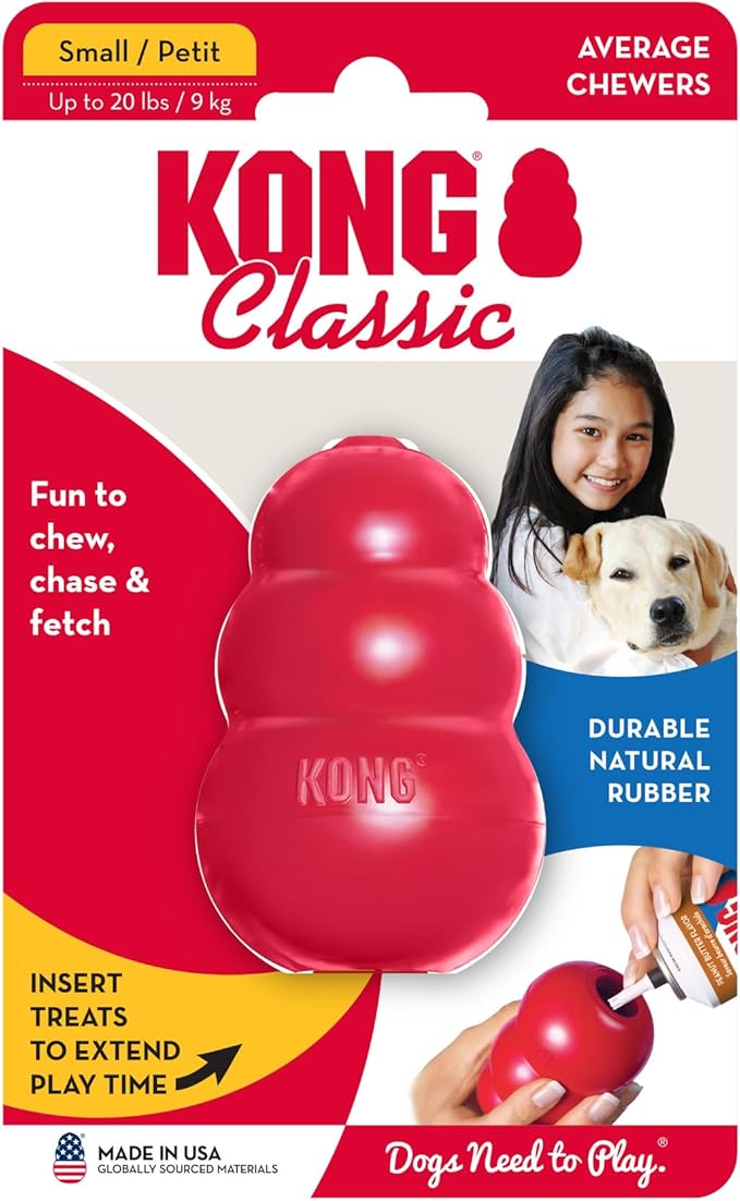 KONG Classic Stuffable Dog Toy Easy Treat Peanut Butter Spray - Fetch & Chew Toy for Dogs - with Dog Toy Filler Treat - for Hours of Fun & Enrichment - 14 oz - Small