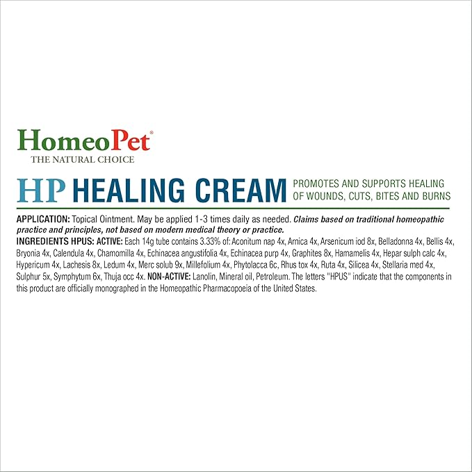 HomeoPet HP Healing Cream, Safe and Natural Skin-Healing Ointment for Cats and Dogs, 14 Grams