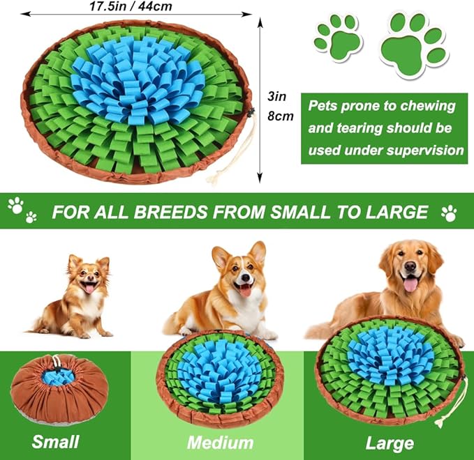SZEE Snuffle Mat for Dogs, Adjustable Sniffing Mat for Smell Training and Slow Eating, Dog Snuffle Pad for Mental Stimulation and Enrichment, Interactive Toys for Pets (Blue and Green)