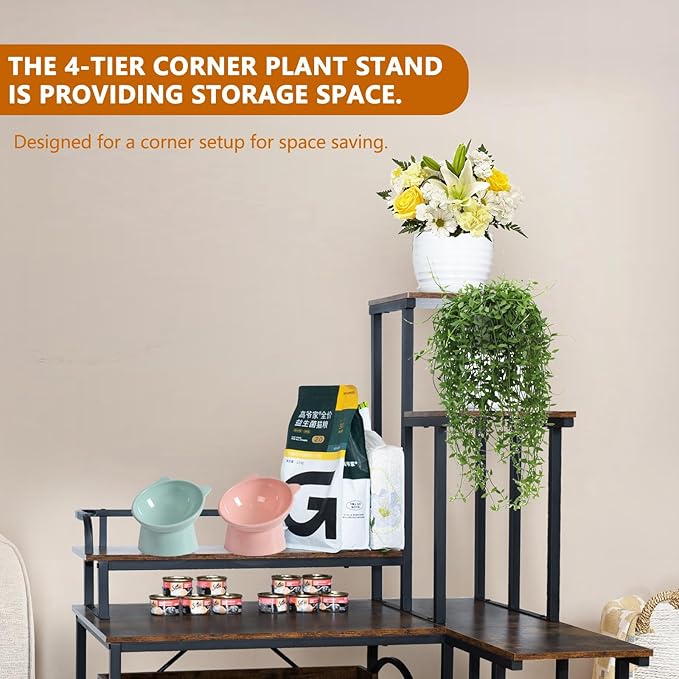 IDEALHOUSE 2024 New Hidden Litter Box Furniture - Cat Litter Box Enclosure Furniture with Flower Stand, Pullable Carring Tray, Coner Plant Stand, Corner Wooden Cat Washroom