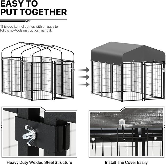 MoNiBloom Dog Kennels and Crates for Small/Medium Dogs, 4.6ft High Expandable Outdoor Dog Run Enclosure with Waterproof Cover, Galvanized Puppy Exercise Pen with Lock for Outside Home Yard, 10 Panels