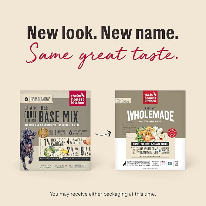 The Honest Kitchen Human Grade Wholemade™ Dehydrated Dog Food, Grain Free Fruit & Veggie Base Mix Dog Food (Just Add Protein), 3 lb Bag