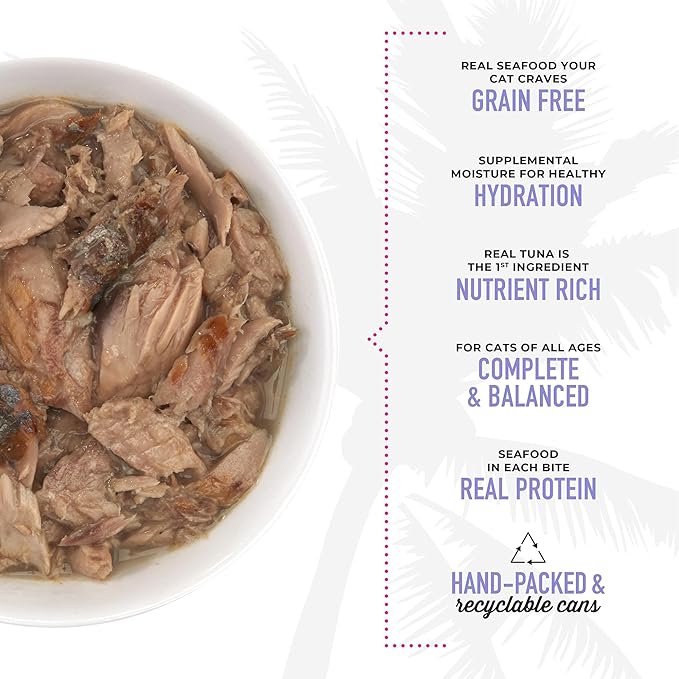Tiki Cat Luau Shredded Meat, Ahi Tuna & Mackerel Recipe in Tuna Consumme, Grain-Free Balanced Nutrition Wet Canned Cat Food, For All Life Stages, 6 oz. Cans (Pack of 8)