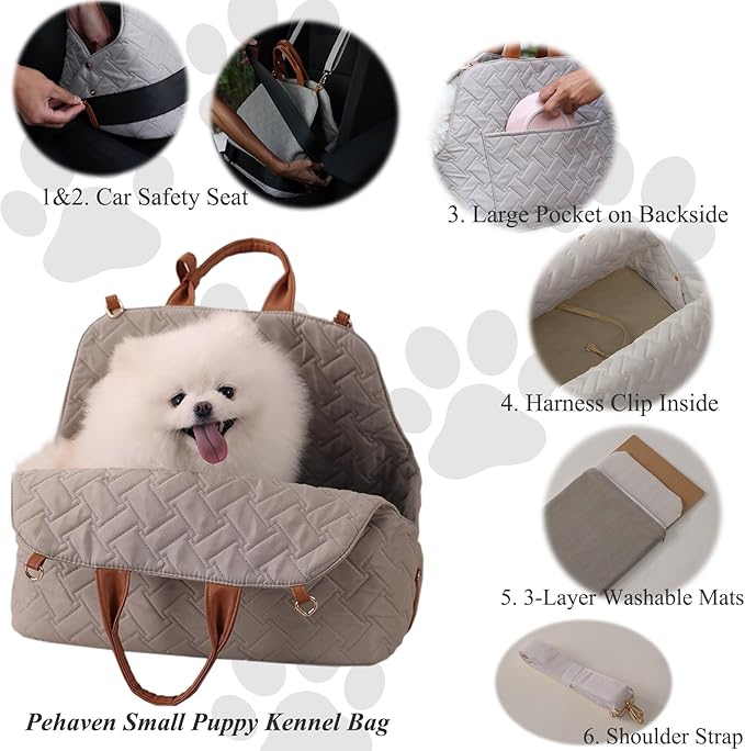 Small Dog Purse Bags,Dual Use,Car Safety Seat,Cats,Bed Light Woman Fashion Style Cozy Pet Kennels Bag Beige Lightweight Totes Beds for Pets Puppy Bed Outdoor(Cream Color)