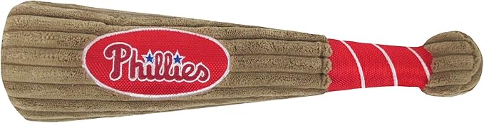 MLB Philadelphia Phillies Baseball Bat Toy for DOGS & CATS. Soft Corduroy Plush Dog Toy with Inner SQUEAKER, MLB Chew Toys for Dogs or Cats. Durable Fun Interactive Dog Toy with Team Names and Logo