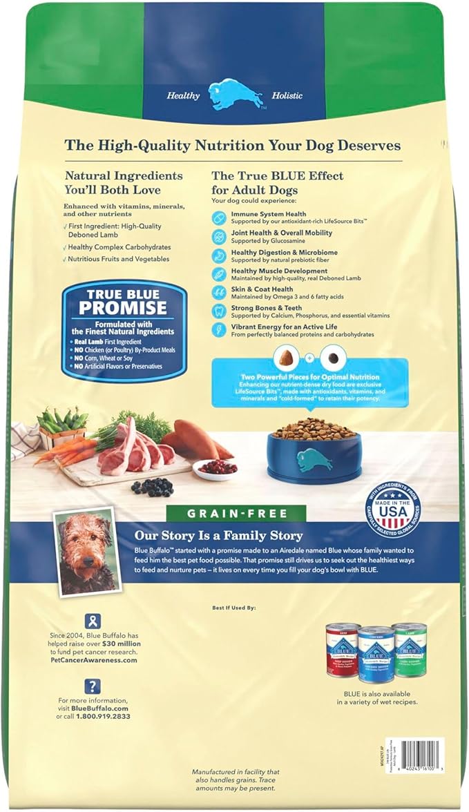 Blue Buffalo Life Protection Formula Natural Grain Free Adult Dry Dog Food, with Lamb and Potatoes, 24 lb. Bag