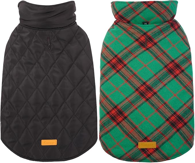 Kuoser Warm Dog Coat, Waterproof Dog Coats for X-Small Dogs, Adjustable Durable Doggie Winter Jacket Reversible Cozy Puppy Cold Weather Apparel from Small to Large Breed, Christmas Green XS