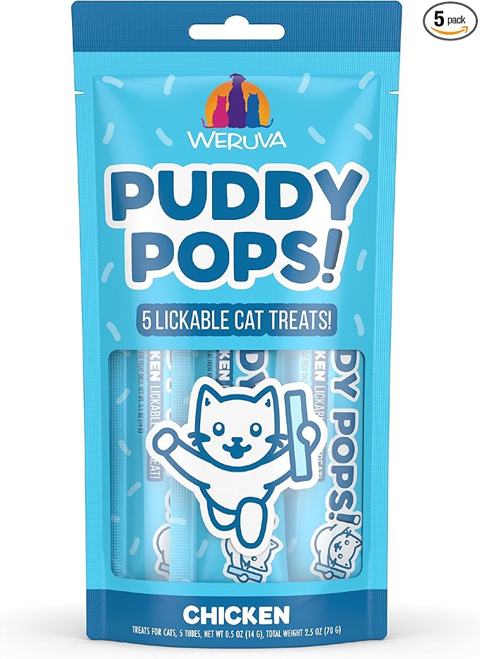 Weruva Puddy Pops, Chicken Lickable Cat Treats, 0.5oz Tube, Pack of 5