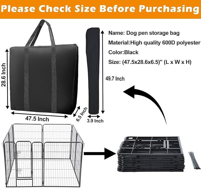 LWFCOEE 45 Inch Waterproof Heavy Duty Dog Fence Travel Bag, Fits 8 Panels Dog Pen and 9 Stakes, 47.5"x28.6"x6.5"