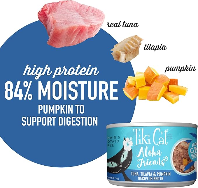 Tiki Cat Aloha Friends Wet Cat Food, Tuna, Tilapia & Pumpkin, 5.5 oz. Cans (8 Count)