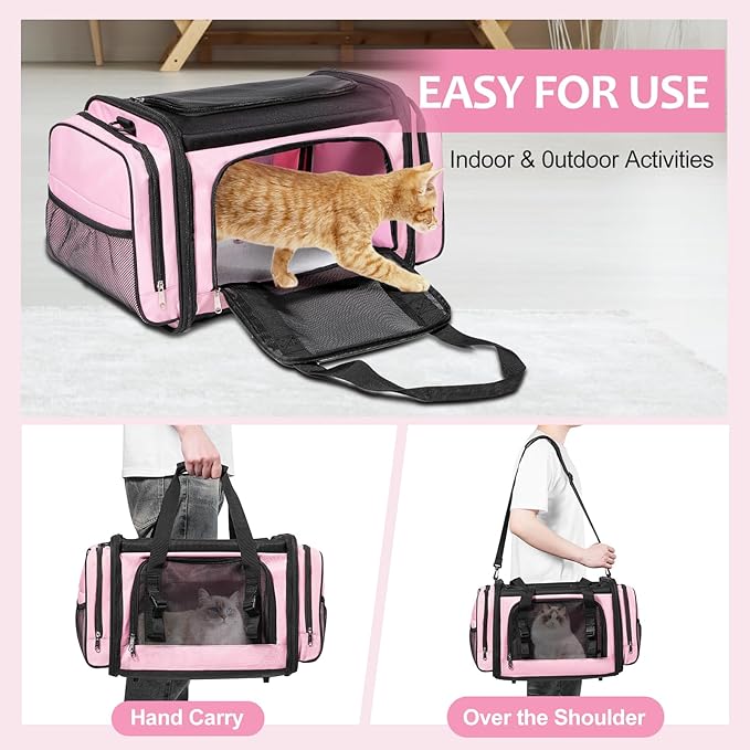 Discala Large Cat Carrier for 2 Cats, Pet Carrier, Dog Carrier for Small Dogs, Cat Carrier Soft, Collapsible Large Pet Carrier for Traveling Indoor and Outdoor Uses - Pink 23"x13"x13"