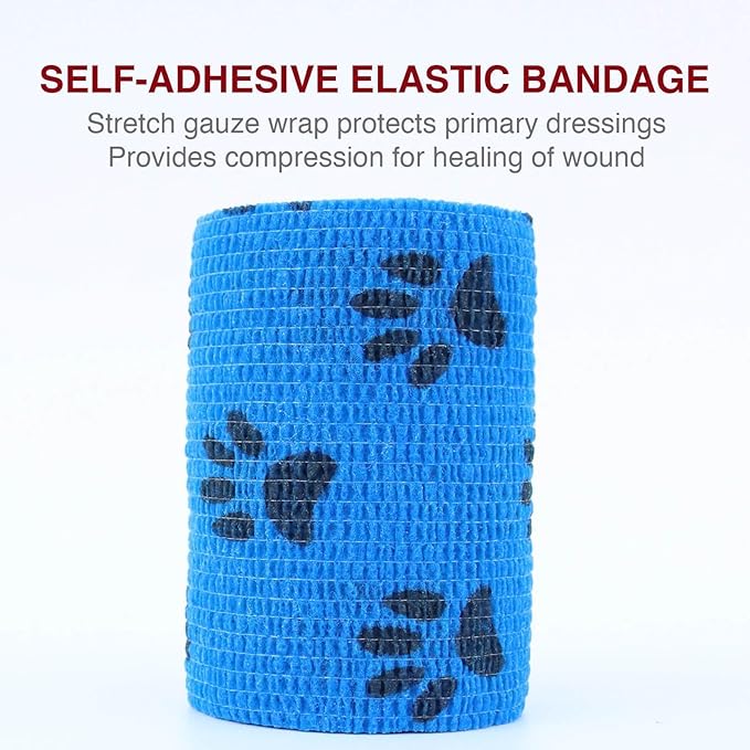 Self-Adhesive Vet Wrap for Pets - 6 Rolls 3 Inch Cohesive Bandage for Dogs Cats Horses Rabbits, Pet First Aid Wound Care Stop Bleeding Prevent Licking