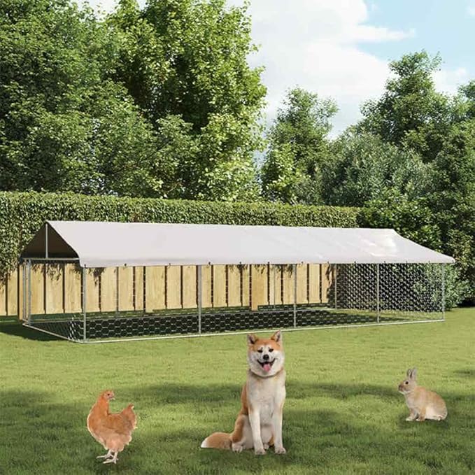 vidaXL Outdoor Dog Kennel Silver Galvanized Steel Large Sturdy