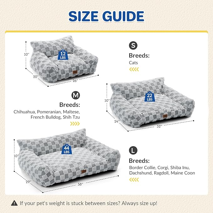 ABCPET Cat Bed Cat Couch for Puppy and Kitten, Fluffy Pet Sofas Medium Dog Sofa Bed, Supportive Cats Sofa for Indoor Cats, Washable Cover & Non-Slip, 32 inch, Grey