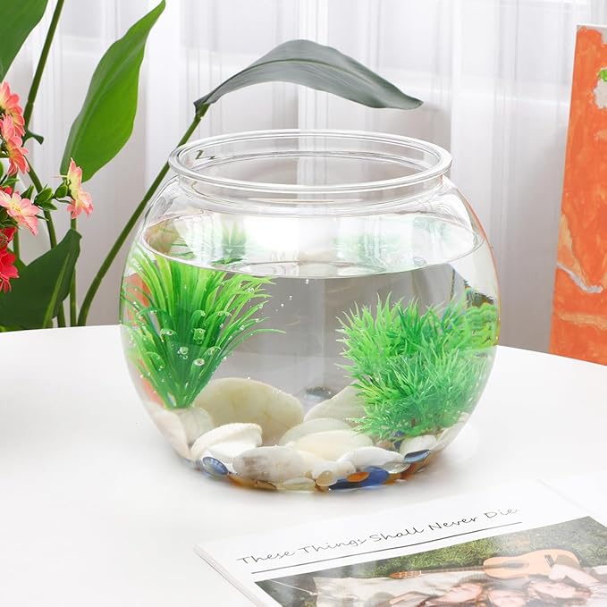 Abaodam 8.66 Inch Round Desktop Fish Tank Small Clear Plastic Fish Bowl Aquarium for Betta and Aquatic Plants Home Office Garden Decoration