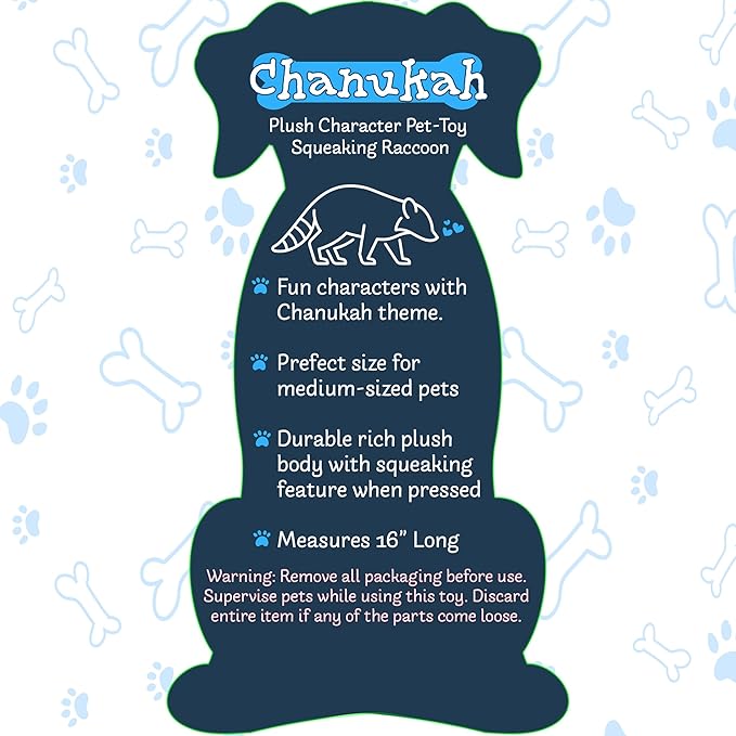 Hanukkah Themed Squeaky Plush Toys for Dogs Quality Fabrics Animal Toy Squeaks and Gets Pets Excited (Raccoon with Menorah)