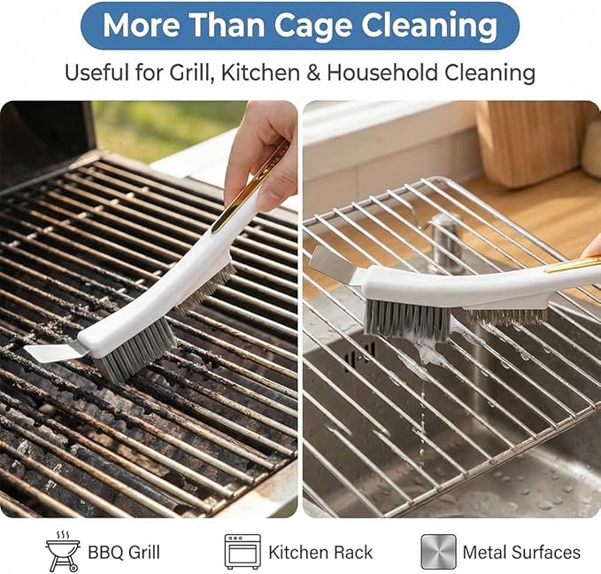 Bird Cage Cleaning Brush Kit, 4-Piece Multi Function Bird Perch Set, Includes Perch Brush, Mesh Brush and 3-in-1 Wire Brush, Bird Poop Remover Cleaning Tools Accessories for Small,Medium,Large,Tall