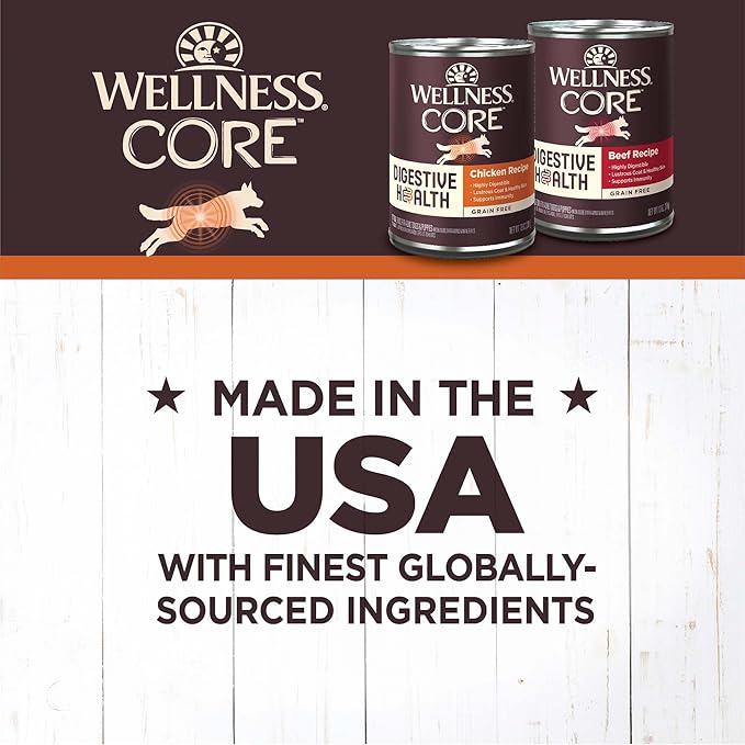 Wellness CORE Digestive Health Pate Variety Pack Adult Canned Wet Dog Food, Grain Free, Sensitive Stomach, Natural 13 oz, Pack of 6 Cans