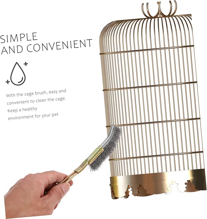 Toddmomy 2pcs Bird Cage Cleaning Brush Copper and Wire Material Handle for Easy Pet Bird Care for Daily Use and Maintaining Healthy Environment