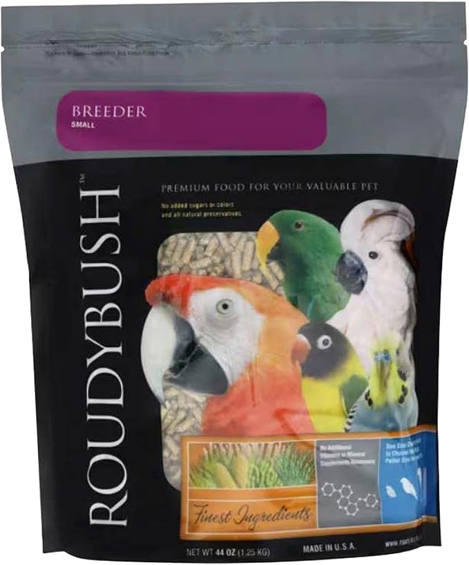 Roudybush Breeder Food for Breeding & Weaning Birds - Scientifically Formulated Bird Feed - Bird Food Pellets w/ Corn, Wheat, Soy & More - Nutritious & Healthy Feed for Birds (Small, 44oz)