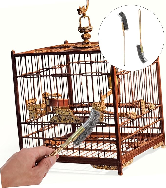 Abaodam 2pcs Bird Cage Cleaner Brushes Copper Handle Lightweight Pet Cage Cleaning Tool for Easy Maintenance of Birdcages