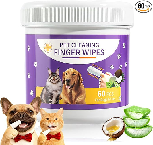 MeCids Dogs Dental Cleaning Finger Wipes 60PCS Pet Teeth Cleaning Tool Teddy Pet Small Dog Cat Cleaning Supplies