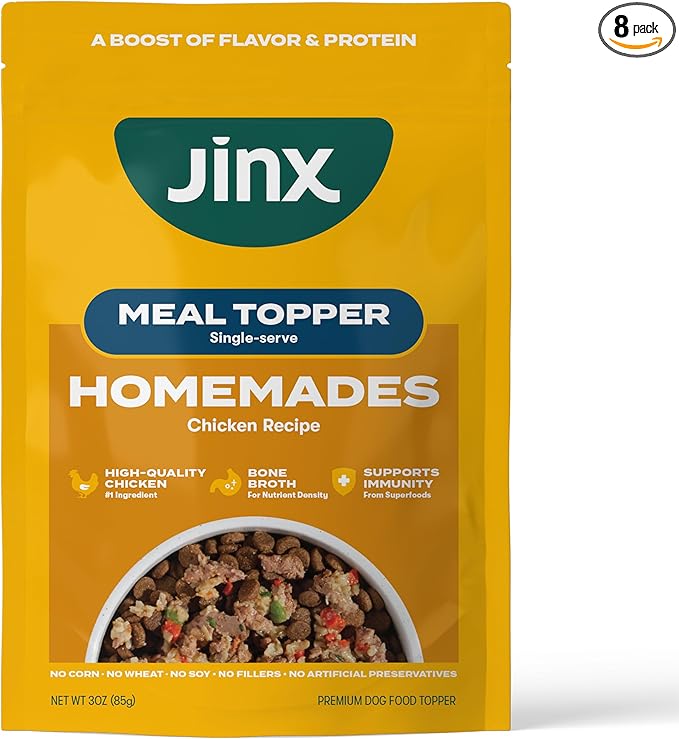 Jinx Chicken Dog Wet Food, Meal or Mix in Dog Toppers for Dry Food, Made with Real Chicken, Bone Broth & Brown Rice, No Fillers, Puppy, Adult, Senior, 3oz, 8 Pack