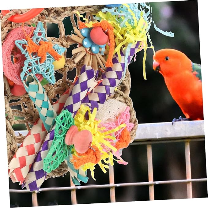 VANZACK Edible Seagrass Bird Foraging Wall with Built Hook Woven Climbing Hammock Mat for Parrots Cockatiels Parakeets Safe Chewing for Birdcage Hanging and Anti-Biting Play