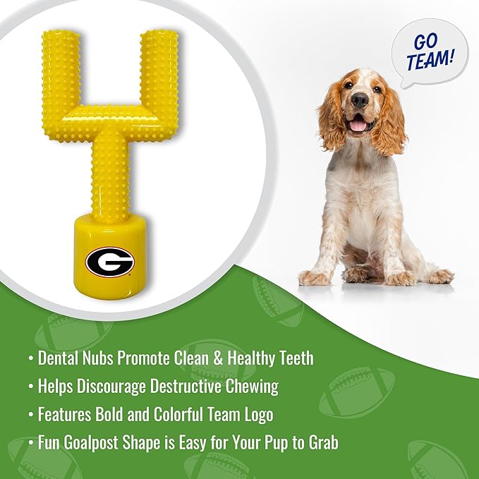 NCAA Georgia Bulldogs Mega-Chew Hard Nylon Bacon-Flavored Dog Bone Football Goal-Post Chew Toy. Interactive, Tasty & Fun Dog Chew Toy. Indestructible, Strong, Tough & Durable Pet Chew Toys