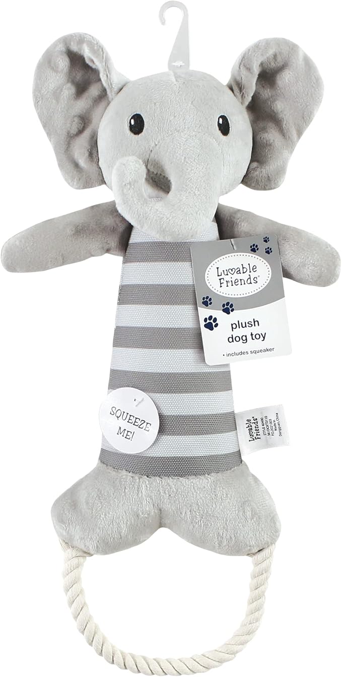 Luvable Friends Unisex Baby Squeaky Plush Dog Toy With Rope