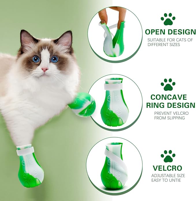 4Pcs Cat Boots for Cats Only Paw Covers Protectors New-Update Claws Shoes Paws Wound Boot Silicon Anti Scratch Cat Mittens for Bathing, Nail Clipping, Ears Cleaning, Treatment