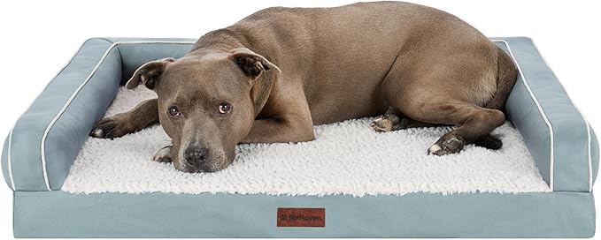 Furhaven Orthopedic Dog Sofa Bed – Memory Foam Couch with Bolsters, Textured Plush & Water-Resistant Cover, Washable Cover, Joint Support - Riverway, Large
