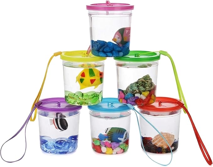 ljhnba Portable Small Pet Container - Clear Plastic Travel Tank for Betta Fish, Jellyfish, Turtles, Spiders, Lizards with Removable Lid, Easy Clean Habitat or Carrier