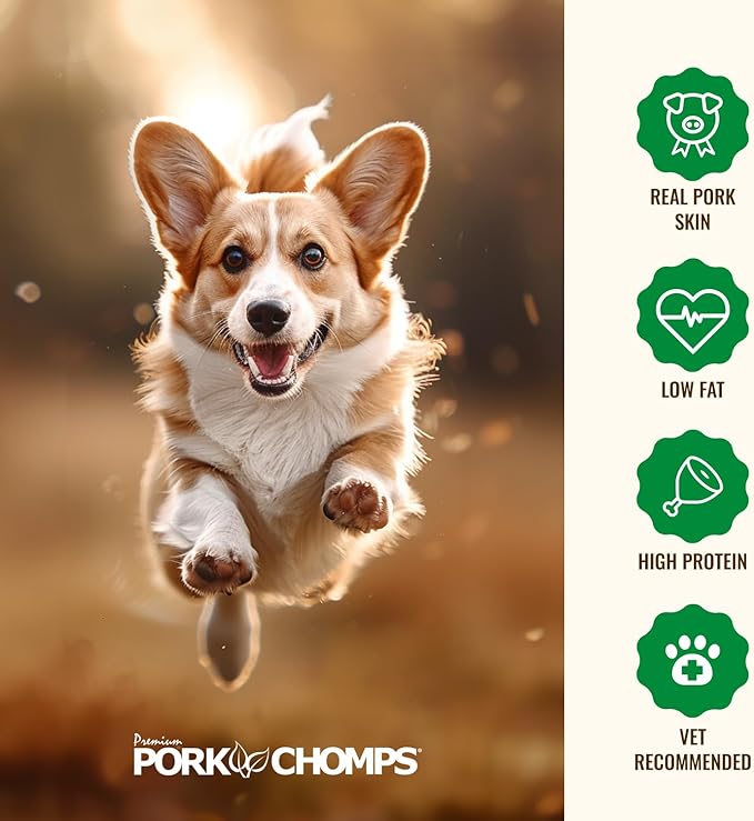 Pork Chomps Baked Pork Skin Dog Chews, 6 Inch Twists, 4 Count - Real Chicken Wrap - Long-Lasting Treats for Dogs - High Protein, Rawhide-Free, Low Fat, Healthy & Delicious Chews
