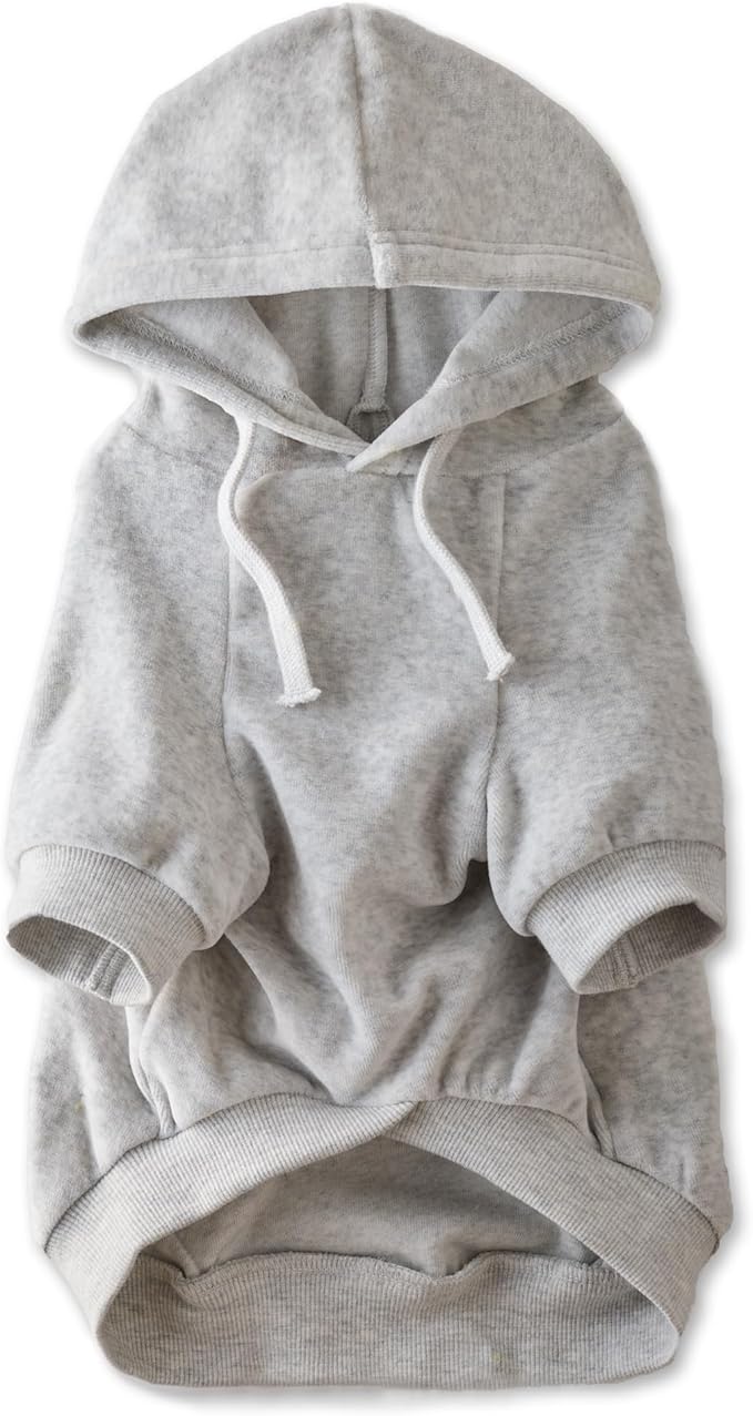 Pet Passion Cooper II Organic Cotton Velour Dog Hoodie Pet Coat for Small, Medium and Large Dogs, Light Heather Gray, Medium