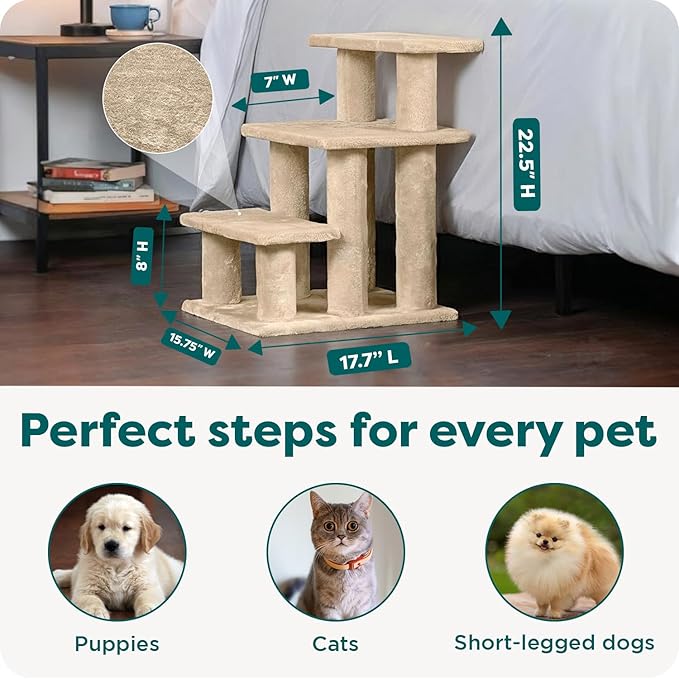 Furhaven Steady Paws Multi-Step Pet Stairs for High Beds & Sofas - Cream, 3-Step